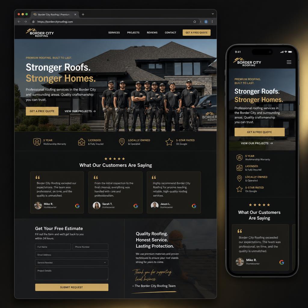 Border City Roofing website concept preview